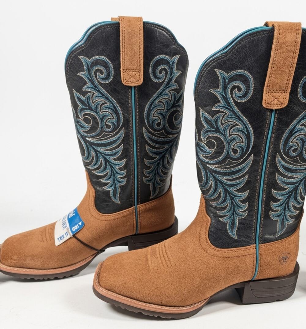 Ariat Hybrid Ranch Time Cowboy Boots Acorn Roughout Deep Teal Women's Size 6